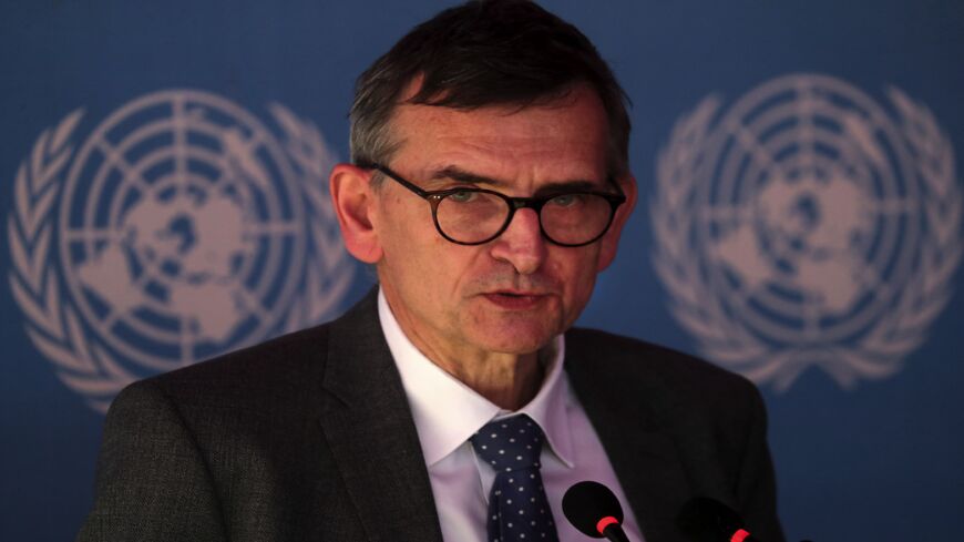 UN special representative Volker Perthes addresses the media in Khartoum on Jan. 10, 2022.