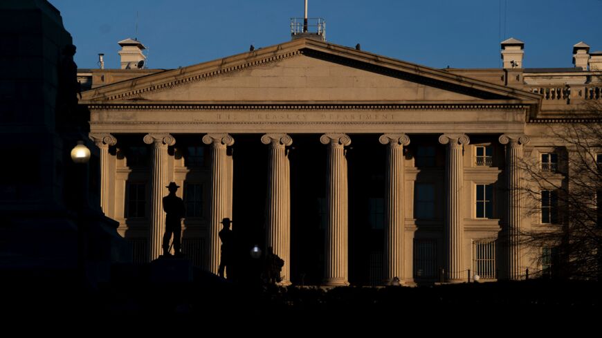 The US Department of Treasury building is seen in Washington, DC, early on Jan. 12, 2022.
