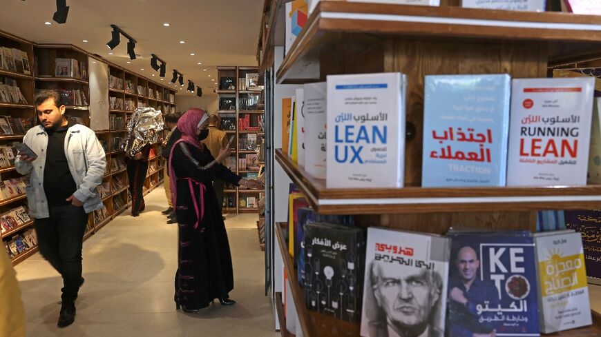 The newly reopened Samir Mansour bookshop in Gaza; the original site was destroyed by an Israeli air strike during last year's war between the Jewish state and Hamas