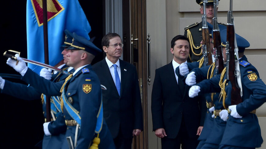 Herzog and Zelensky review honor guard