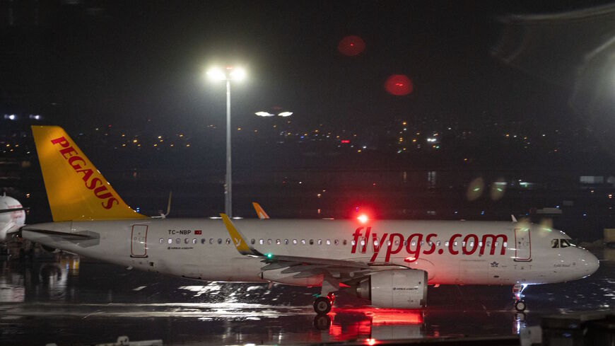 This photograph taken on Feb. 2, 2022 shows the plane of the Pegasus Airlines flight departure from the Sabiha Gokcen International Airport for the first time to land in the Yerevan International Zvartnots Airport, in Istanbul. 