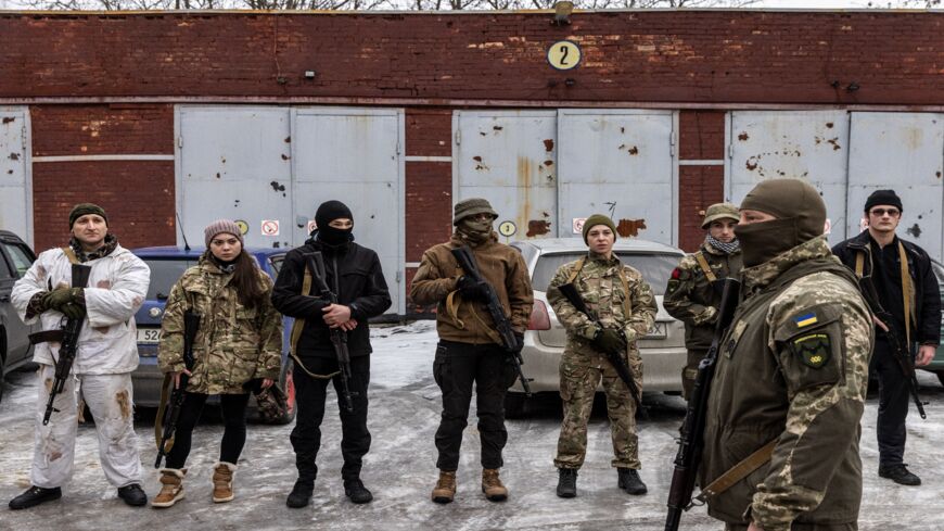 Civilians participate in a Territorial Defense unit training session on Feb. 05, 2022, in Obukhiv, Ukraine. 