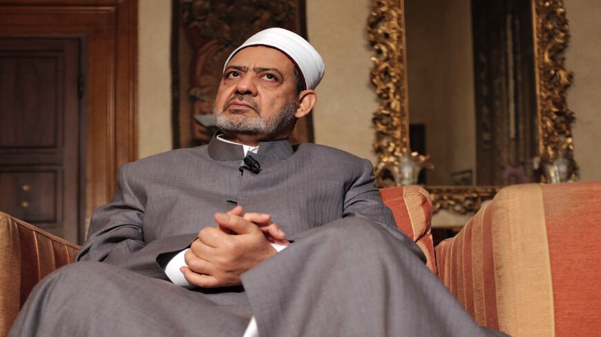 Egyptian Grand Imam of Al-Azhar Sheikh Ahmed el-Tayeb speaks during an interview with a journalist, June 9, 2015, in Florence.