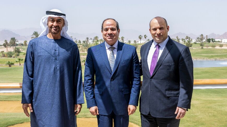 Sheikh Mohammed, Sisi and Bennett pose for a photo in Sharm el-Sheikh
