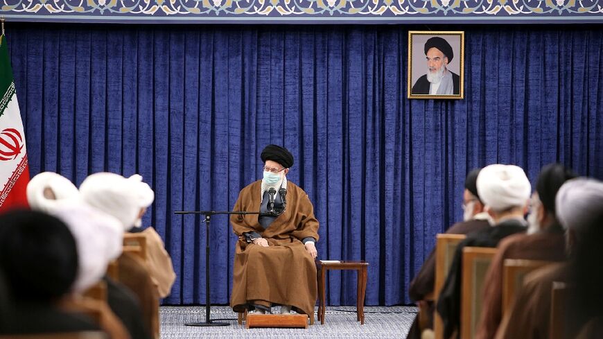Iran's supreme leader Ayatollah Ali Khamenei at a meeting with members of the Assembly of Experts in Tehran