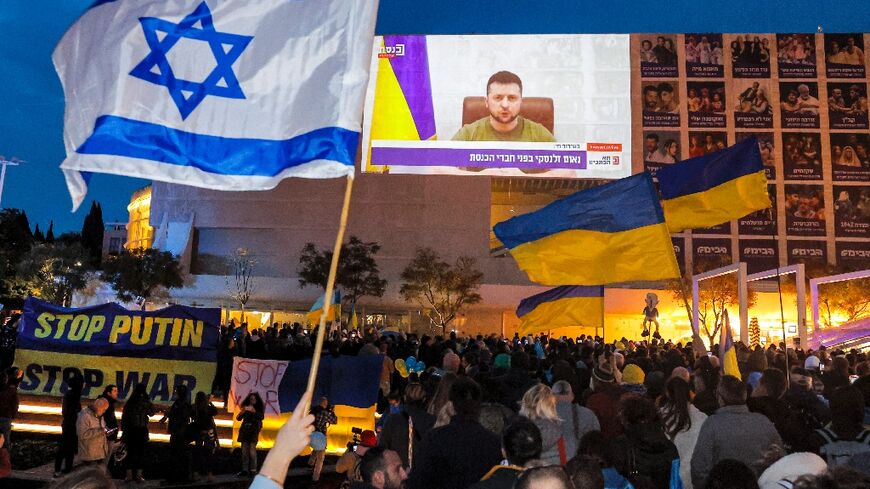 Zelensky's appearance was also shown at Habima Square in central Tel Aviv, the scene of several recent anti-Russia rallies