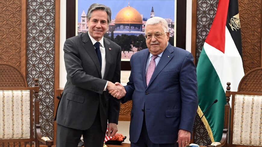 Palestinian president Mahmud Abbas (R) receives US Secretary of State Antony Blinken in Ramallah