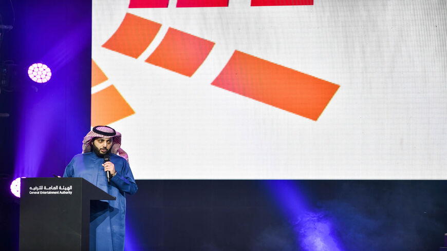 Turki al-Sheikh, the new CEO of Saudi Arabia's General Entertaintment Authority (GEA), speaks during a presentation of the 2019 GEA program at the Four Seasons Hotel, Riyadh, Saudi Arabia, Jan. 22, 2019.