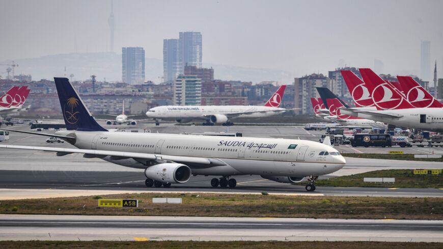 A Saudi Arabian airlines Saudia plane is pictured on the tarmac of the Ataturk Airport on April 4, 2019, in Istanbul. 