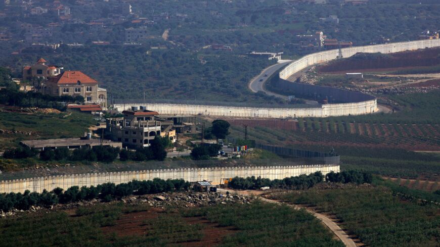 Picture taken April 28, 2021, near northern Israeli kibbutz of Misgav Am shows the border wall with Lebanon.