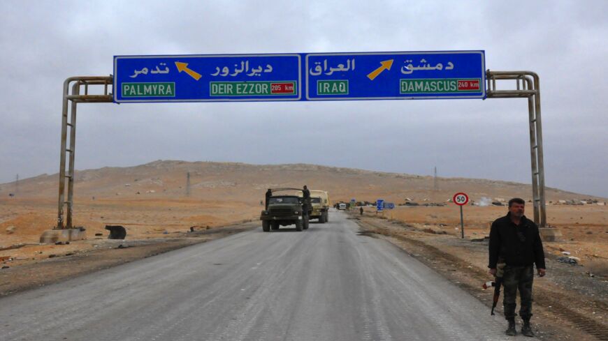 Routes to Palmyra-Deir ez-Zor and Damascus-Iraq.