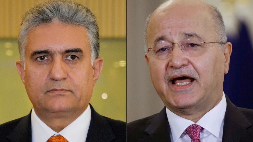 This combination of pictures shows Iraqi presidential candidates Rebar Ahmed (L) and incumbent Barham Saleh