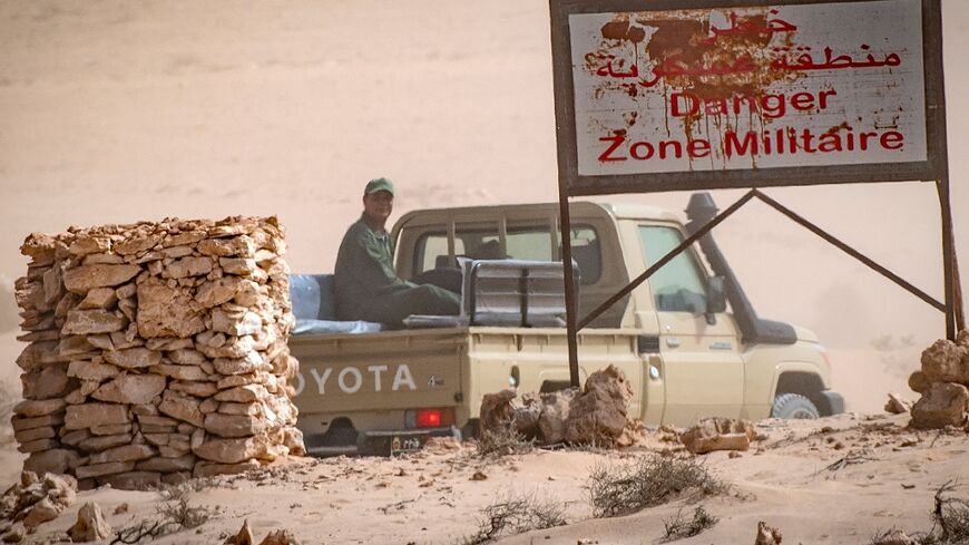 A vehicle of the royal Moroccan armed forces on the Moroccan side of border crossing point with Mauritania in Guerguerat located in the Western Sahara, on November 25, 2020