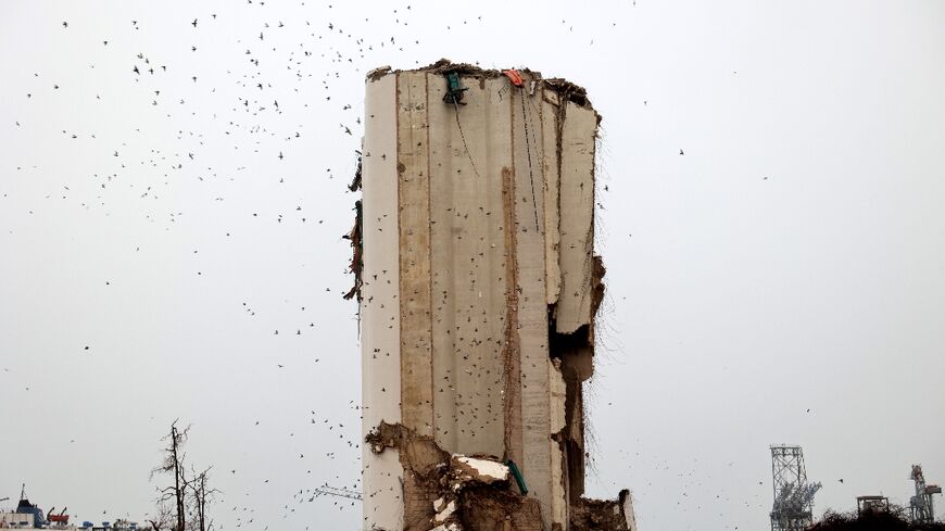 Lebanon's main grain silo, seen here on December 20, 2021, was severely damaged in an August 4, 2020 cataclysmic port explosion