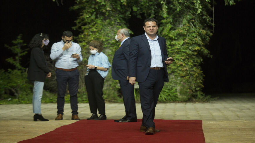 Arab Joint List leader Ayman Odeh attends a meeting with President Reuven Rivlin at the president's residence, Jerusalem, April 5, 2021.