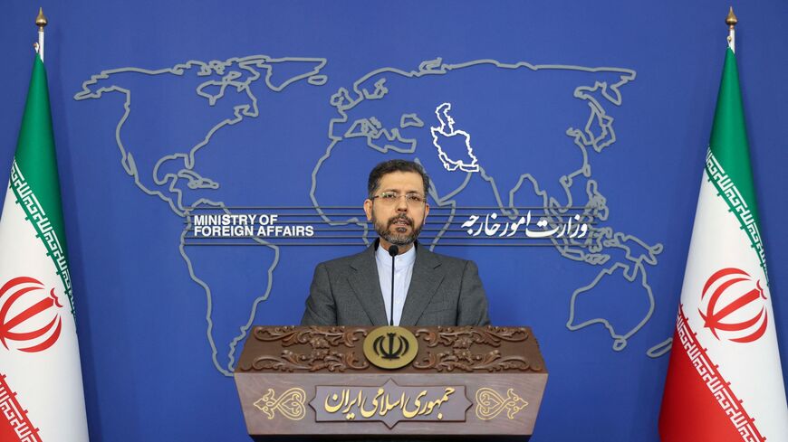 Iran's Foreign Ministry spokesman Saeed Khatibzadeh speaks to the media.