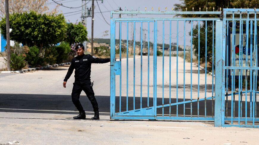 A police officer stands guard at the Palestinian Authority side of the Erez crossing in Beit Hanoun in the northern Gaza Strip.