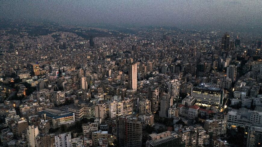 Lebanon's capital Beirut, with buildings in darkness during a power outage on October 11, 2021