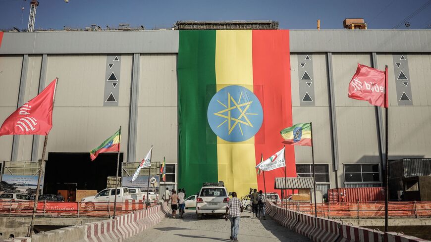 This general view shows an Ethiopian national flag.