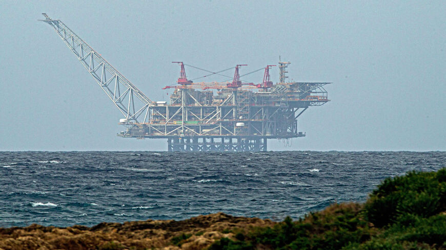 The platform of the Leviathan natural gas field in the Mediterranean Sea is pictured from the northern coastal city of Caesarea, Israel, Feb. 24, 2022.