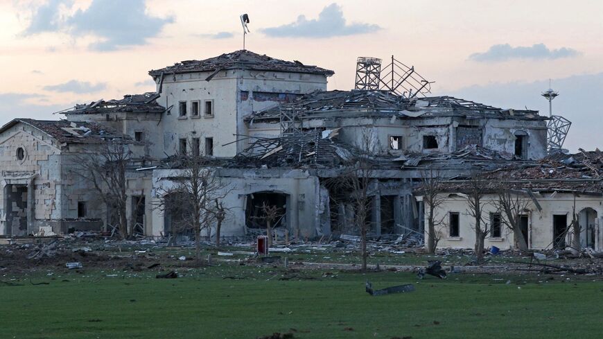 A general view shows a damaged mansion following an overnight attack in Erbil.