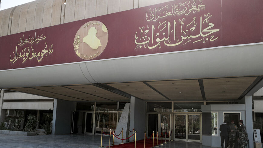 This picture taken on March 26, 2022, shows a view of the exterior of Iraq's Council of Representatives.
