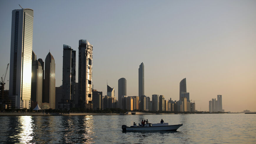 A general view of the city skyline at sunset from Dhow Harbour on Feb. 5, 2015 in Abu Dhabi, United Arab Emirates.  
