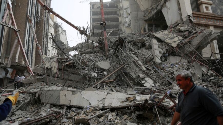 Remains of the building collapse in Abadan.