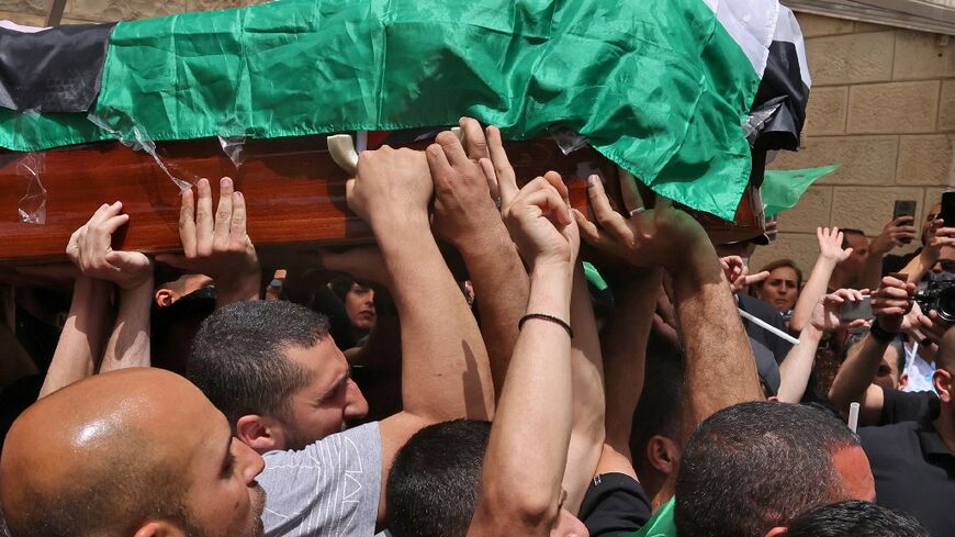 Palestinian Amro Abu Khudeir (C), who was one of the pallbearers for slain Al Jazeera journalist Shireen Abu Akleh at her funeral in Jerusalem last week, has been arrested by Israeli police