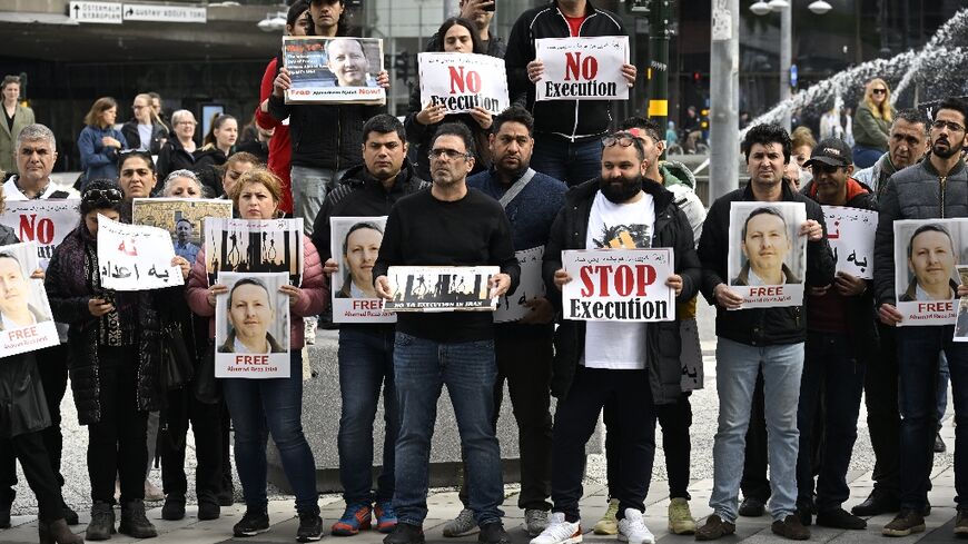 A demonstration in Stockholm on May 14 demanding the release of Swedish-Iranian doctor and researcher Ahmadreza Djalali