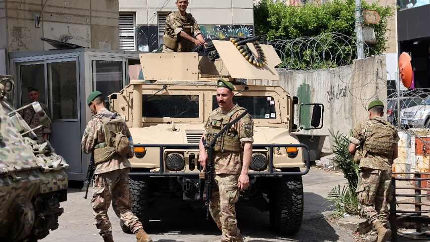Lebanese army soldiers on patrol during the parliamentary elections in May 
