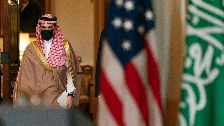 Saudi Minister of Foreign Affairs Prince Faisal bin Farhan Al Saud on a visit to the US State Department, October 14, 2020, in Washington, DC