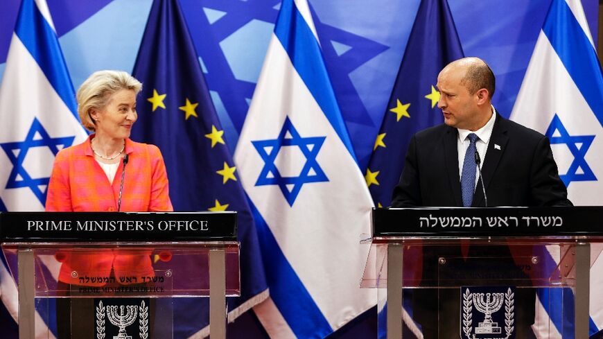 Israeli Prime Minister Naftali Bennett (R) and President of the European Commission Ursula von der Leyen hold a joint press conference in Jerusalem 