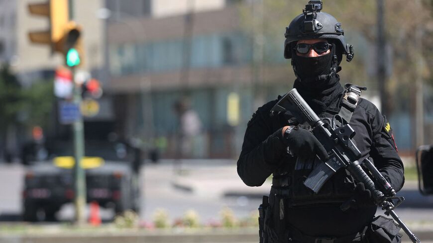 Members of the Iraqi Counterterrorism Service are deployed in the streets of Baghdad on March 27, 2021.