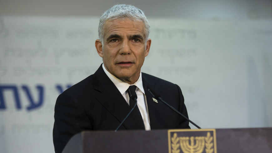 Yesh Atid party leader Yair Lapid speaks at a press conference, Tel Aviv, Israel, May 6, 2021.