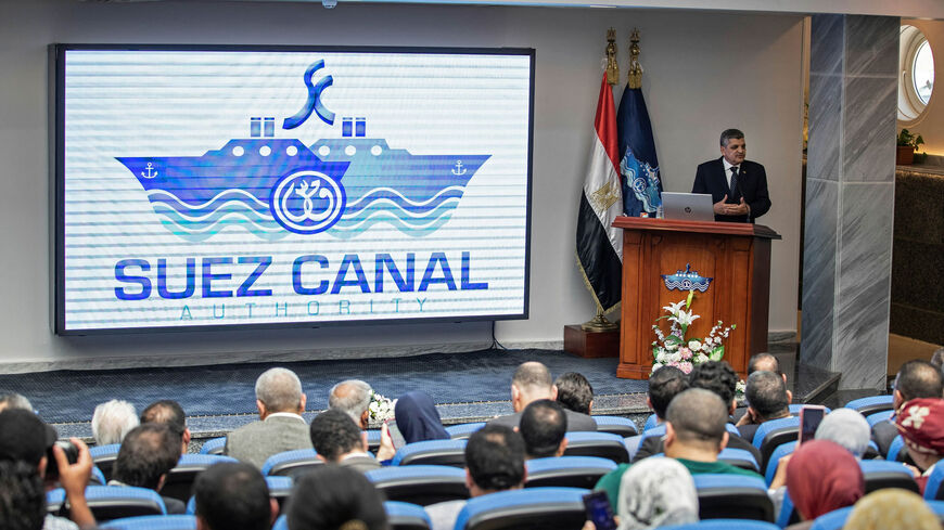 Osama Rabie, chairman of the Suez Canal Authority, speaks during a press conference after the release of the Panama-flagged MV Ever Given container ship, in the canal's central city of Ismailia, Egypt, July 5, 2021.