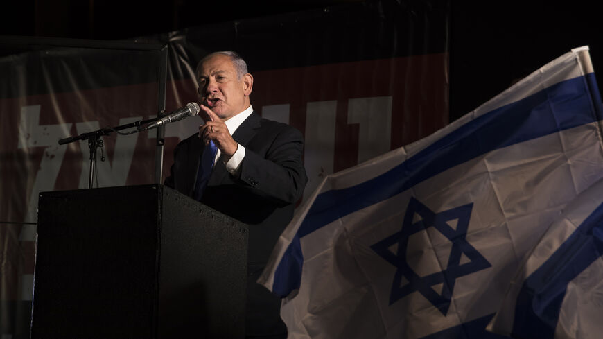 Former Israeli Prime Minister Benjamin Netanyahu speaks during a protest against the Israeli government, Jerusalem, April 6, 2022.