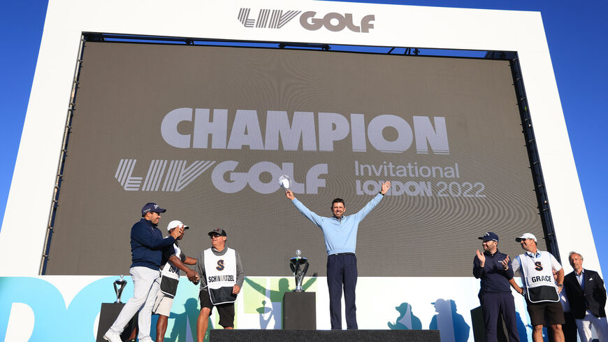 Charl Schwartzel of South Africa pictured after winning the LIV Golf Invitational at The Centurion Club, St. Albans, England, June 11, 2022.