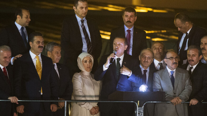 Turkish Prime Minister Recep Tayyip Erdogan speaks to his supporters on June 7, 2013 in Istanbul, Turkey. 