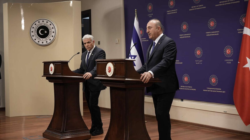 Israel's Foreign Minister Yair Lapid with Turkish Foreign Minister Mevult Cavusuglo at a joint press conference, Ankara, Turkey, June 23, 2022.