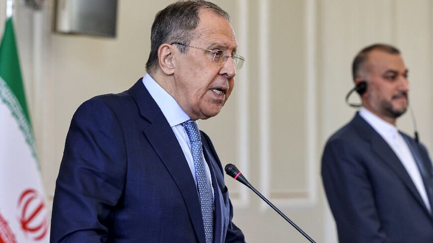 Russian Foreign Minister Sergei Lavrov and his Iranian counterpart Hossein Amir-Abdollahian address a Tehran news conference