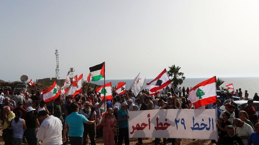 The demonstration near Lebanon's frontier with Israel comes just days before the US envoy mediating maritime border talks between the two neighbours is expected in Beirut