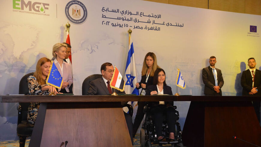 Signature ceremony of the memorandum of understanding between Israel, Egypt and the European Union for the export on natural gas to Europe, EMGF 7th ministerial meeting, Cairo, Egypt, June 15, 2022.