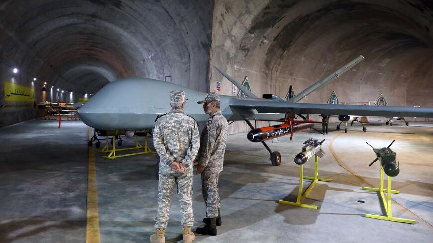 Iranian military unmanned aerial vehicles (UAVs or drones) at an underground base in an undisclosed location in Iran.