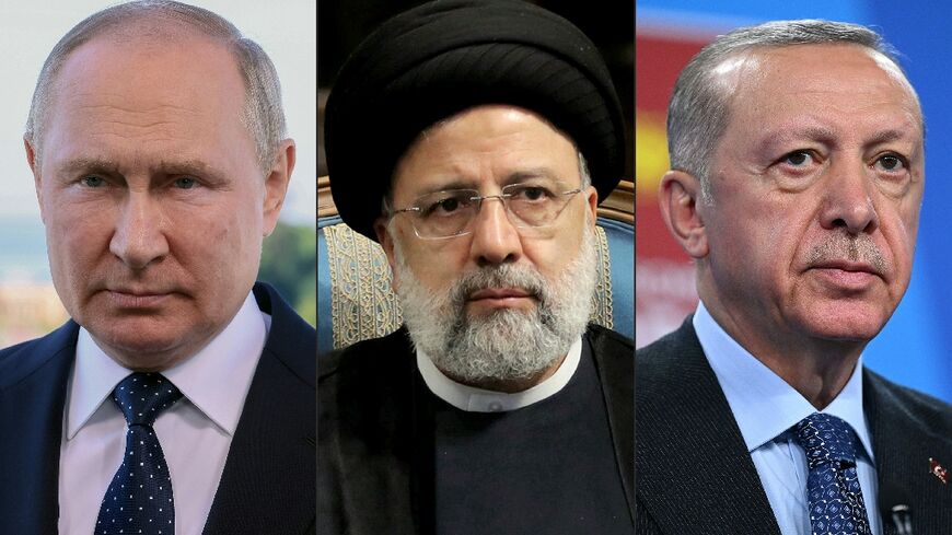 Russian President Vladimir Putin (L), Iranian President Ebrahim Raisi (C) and Turkish President Recep Tayyip Erdogan are due to meet in Tehran on Tuesday 