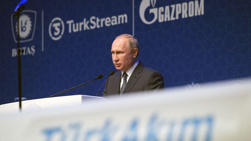 Russian President Vladimir Putin speaks as he attends the inauguration ceremony of new gas pipeline, TurkStream.