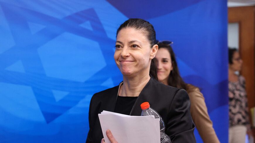 Israeli Minister of Transportation Merav Michaeli arrives to attend the first weekly cabinet meeting of the new government in Jerusalem, on June 20, 2021. 