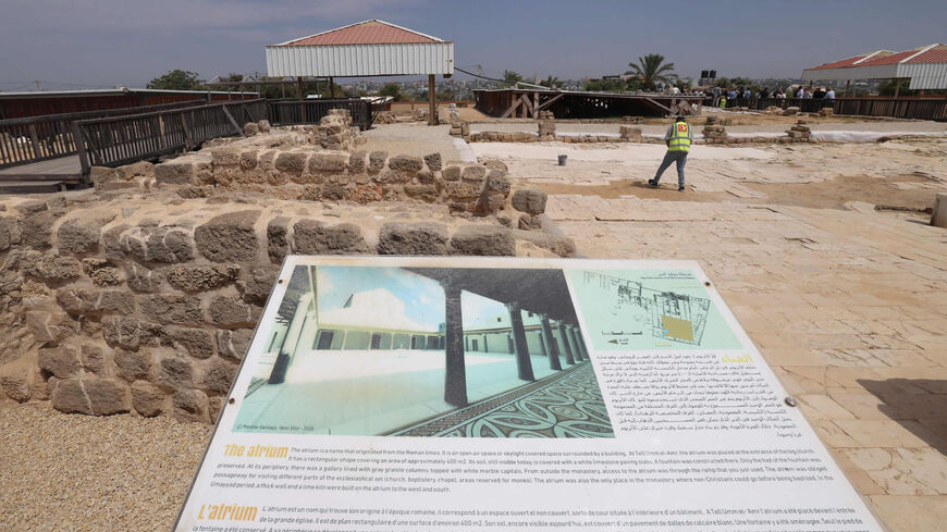 A general view shows the remains of an atrium at the archaeological site of Saint Hilarion Monastery, also known as Tell Umm Amer, in the central Gaza Strip, May 11, 2022.