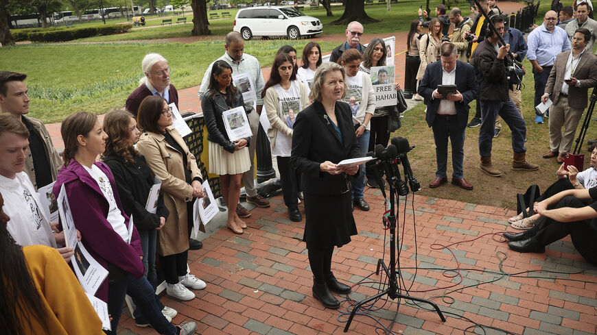 Elizabeth Whelan, sister of Paul Whelan, speaks during a press conference to launch the “Bring Our Families Home" campaign held by family members of hostages being held around the world, Washington, May 4, 2022.