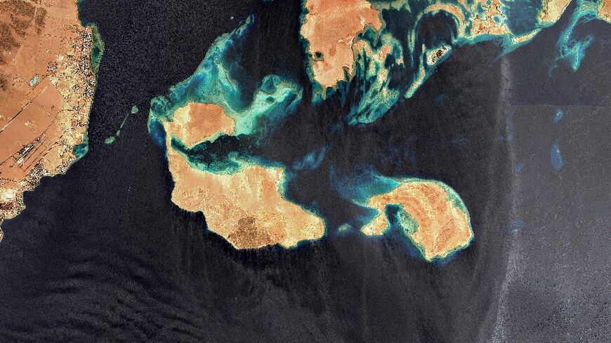 This handout satellite image made available by the European Space Agency and captured by the Copernicus Sentinel-2 mission on July 9, 2022 shows the islands of Tiran and Sanafir